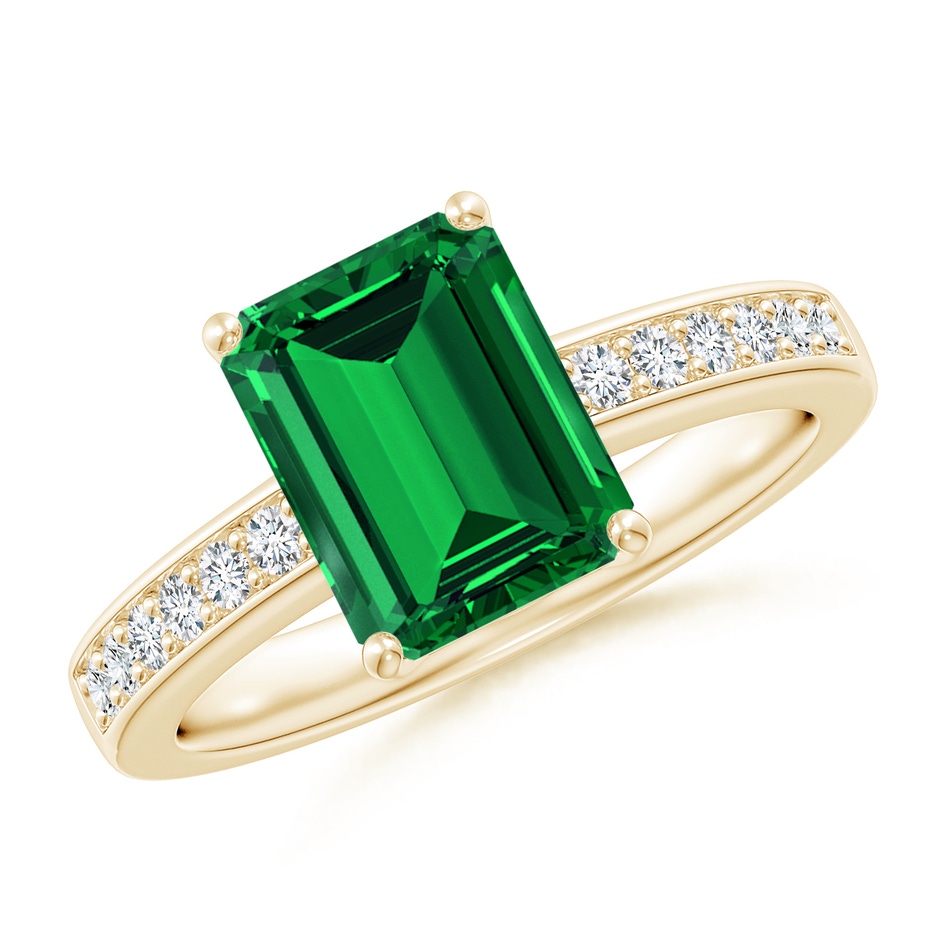 9x7mm Labgrown Lab-Grown Octagonal Emerald Cocktail Ring with Lab Diamonds in Yellow Gold 