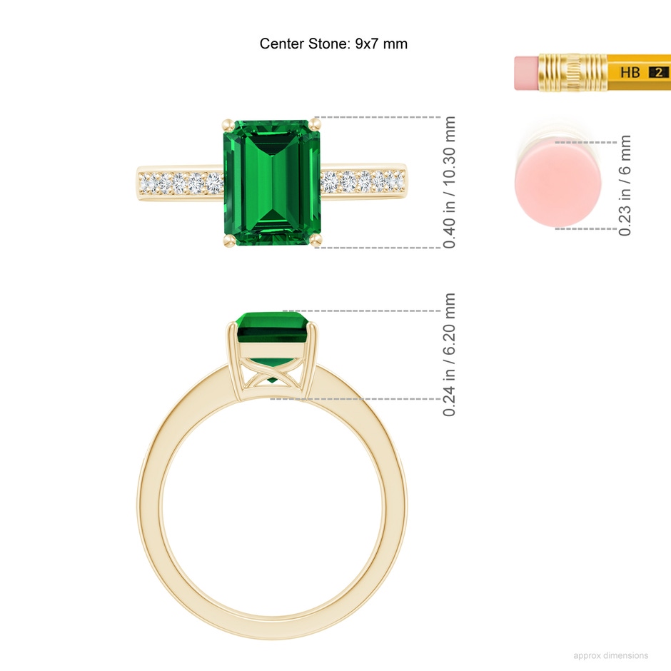 9x7mm Labgrown Lab-Grown Octagonal Emerald Cocktail Ring with Lab Diamonds in Yellow Gold ruler