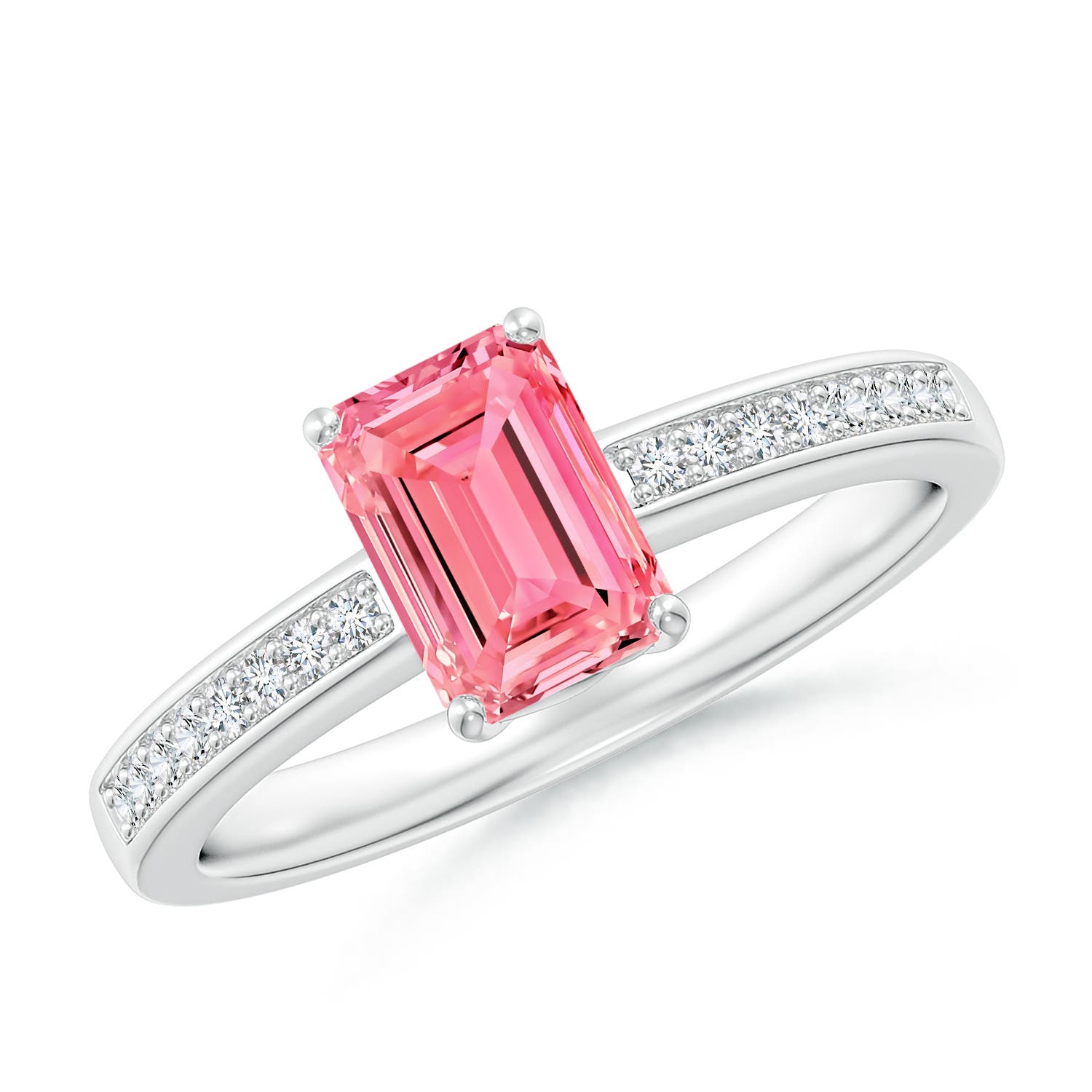 7x5mm Labgrown Octagonal Lab-Grown Fancy Intense Pink Diamond Cocktail Ring in 18K White Gold