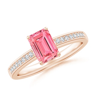 7x5mm Labgrown Octagonal Lab-Grown Fancy Intense Pink Diamond Cocktail Ring in Rose Gold