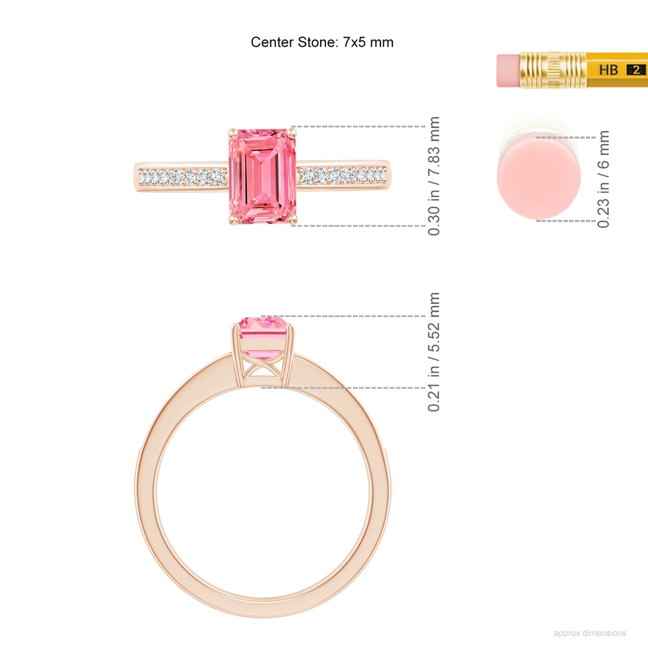 7x5mm Labgrown Octagonal Lab-Grown Fancy Intense Pink Diamond Cocktail Ring in Rose Gold ruler
