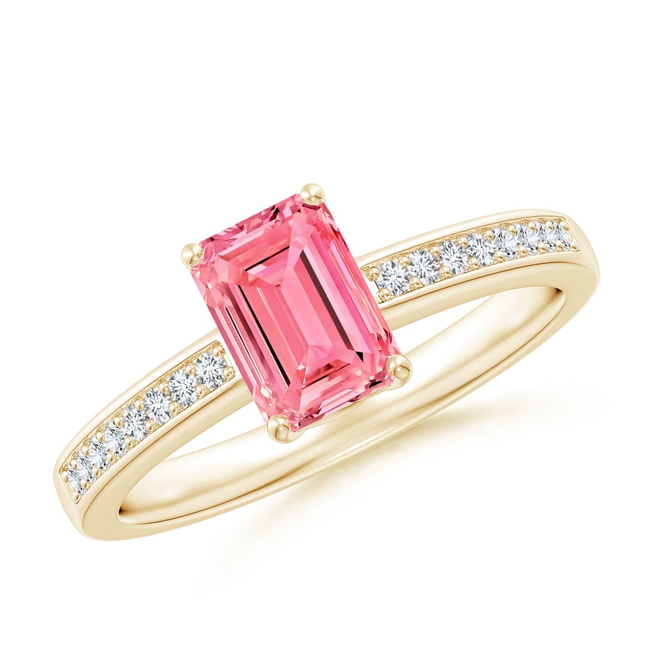 7x5mm Labgrown Octagonal Lab-Grown Fancy Intense Pink Diamond Cocktail Ring in Yellow Gold 