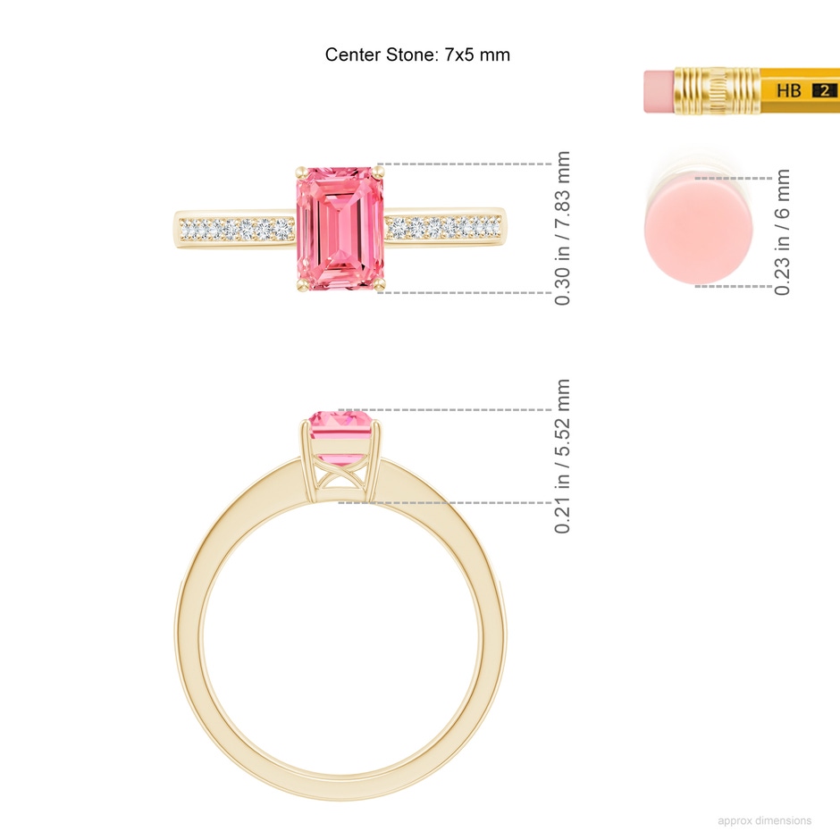 7x5mm Labgrown Octagonal Lab-Grown Fancy Intense Pink Diamond Cocktail Ring in Yellow Gold ruler