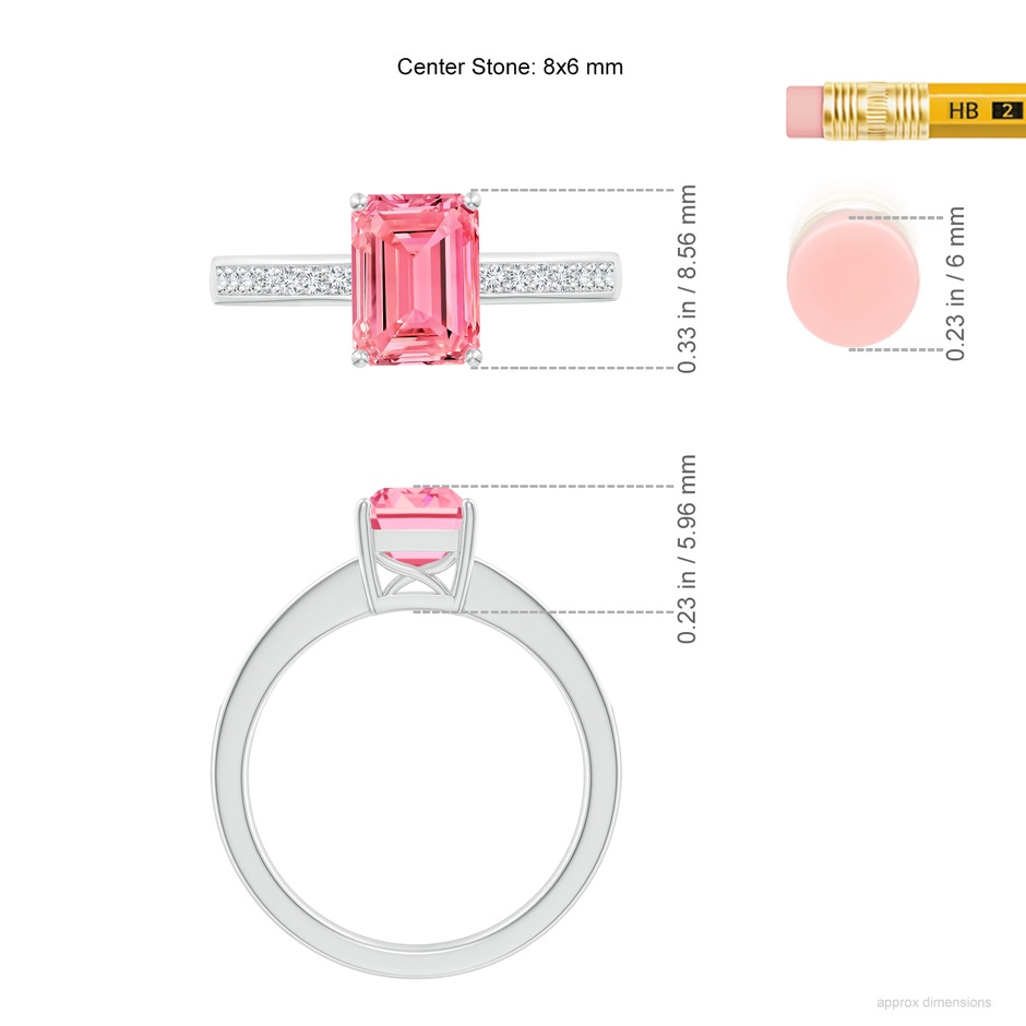 8x6mm Labgrown Octagonal Lab-Grown Fancy Intense Pink Diamond Cocktail Ring in White Gold ruler