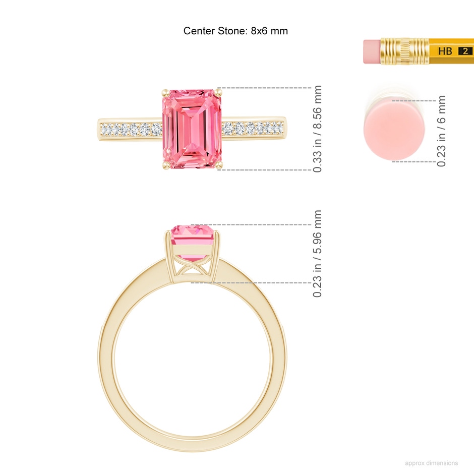 8x6mm Labgrown Octagonal Lab-Grown Fancy Intense Pink Diamond Cocktail Ring in Yellow Gold ruler