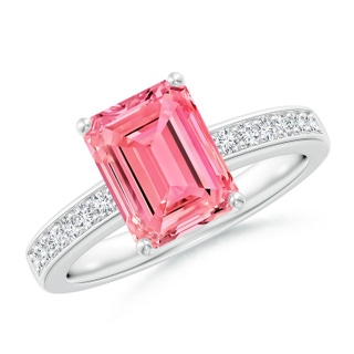 9x7mm Labgrown Octagonal Lab-Grown Fancy Intense Pink Diamond Cocktail Ring in P950 Platinum