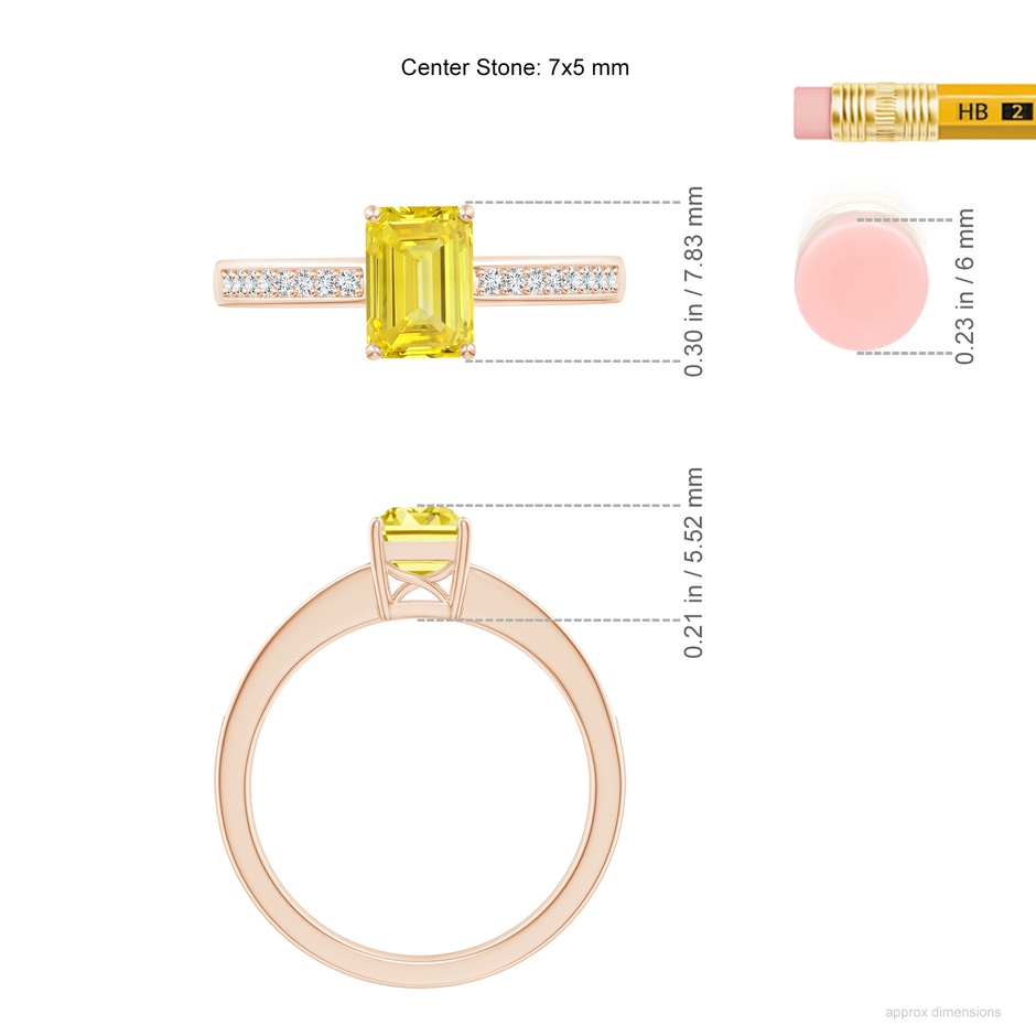 7x5mm Labgrown Octagonal Lab-Grown Fancy Intense Yellow Diamond Cocktail Ring in Rose Gold ruler