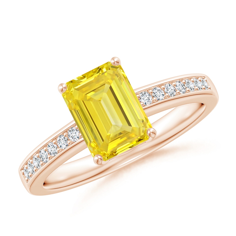8x6mm Labgrown Octagonal Lab-Grown Fancy Intense Yellow Diamond Cocktail Ring in 18K Rose Gold 