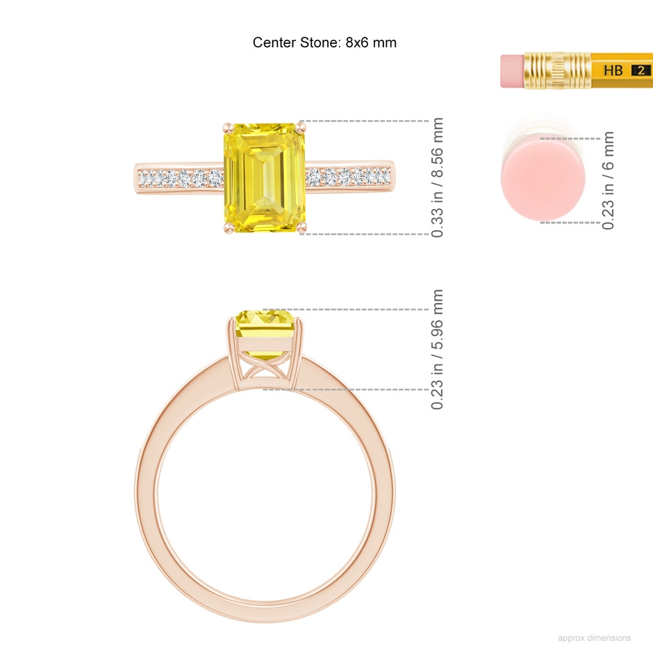 8x6mm Labgrown Octagonal Lab-Grown Fancy Intense Yellow Diamond Cocktail Ring in 18K Rose Gold ruler