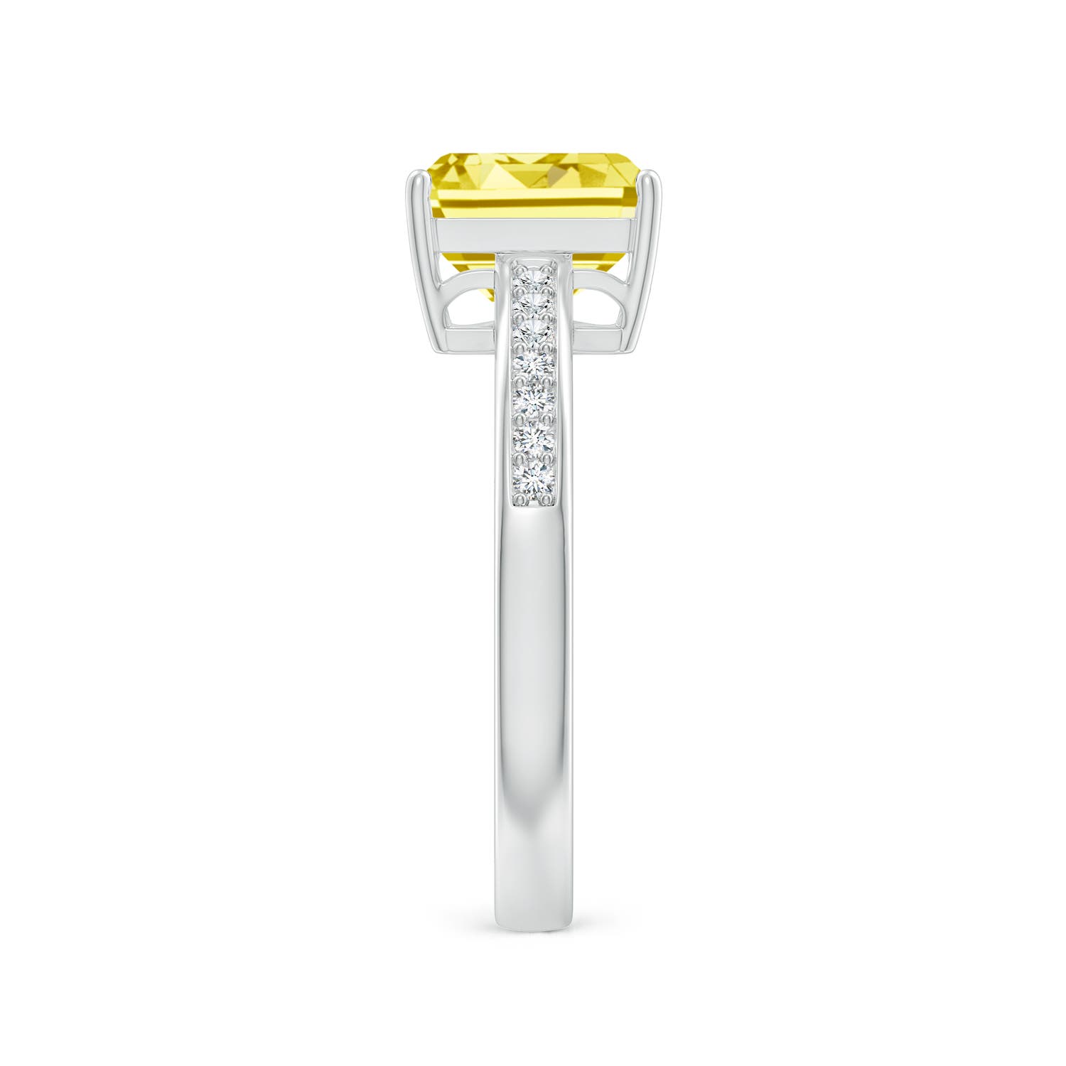 8x6mm Labgrown Octagonal Lab-Grown Fancy Intense Yellow Diamond Cocktail Ring in White Gold - side 3