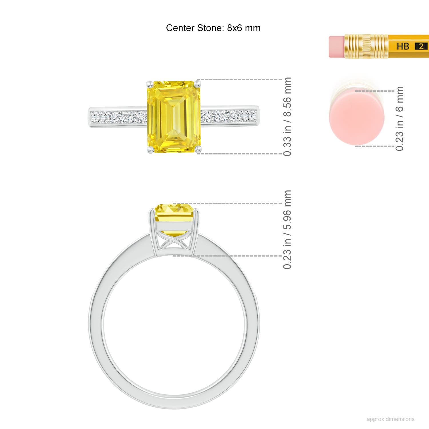 8x6mm Labgrown Octagonal Lab-Grown Fancy Intense Yellow Diamond Cocktail Ring in White Gold - ruler