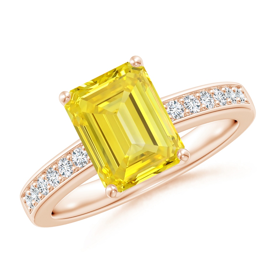 9x7mm Labgrown Octagonal Lab-Grown Fancy Intense Yellow Diamond Cocktail Ring in Rose Gold 