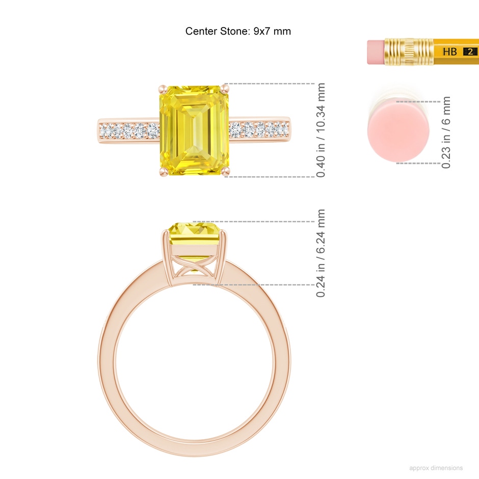 9x7mm Labgrown Octagonal Lab-Grown Fancy Intense Yellow Diamond Cocktail Ring in Rose Gold ruler