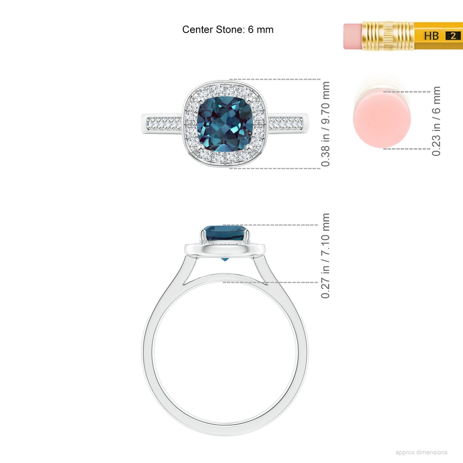 6mm Labgrown Classic Cushion Lab-Grown Alexandrite Ring with Diamond Halo in White Gold ruler