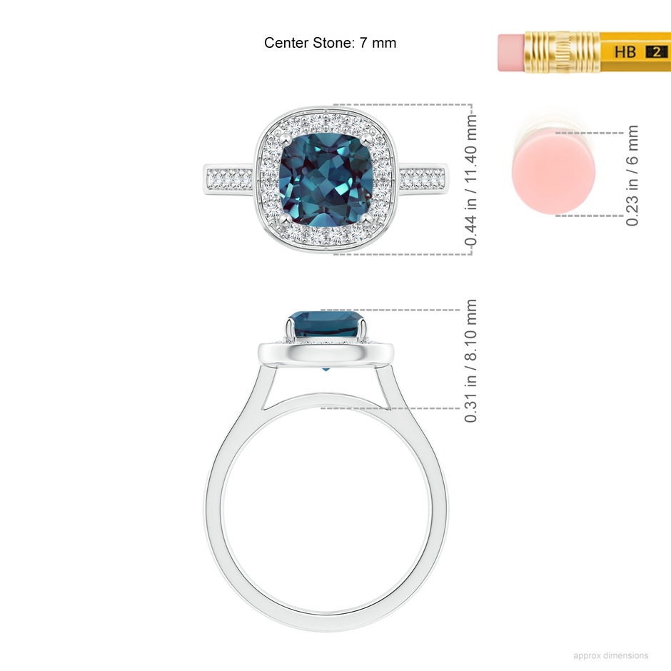 7mm Labgrown Classic Cushion Lab-Grown Alexandrite Ring with Diamond Halo in P950 Platinum ruler