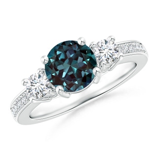 7mm Labgrown Classic Three Stone Lab-Grown Alexandrite and Diamond Ring in White Gold