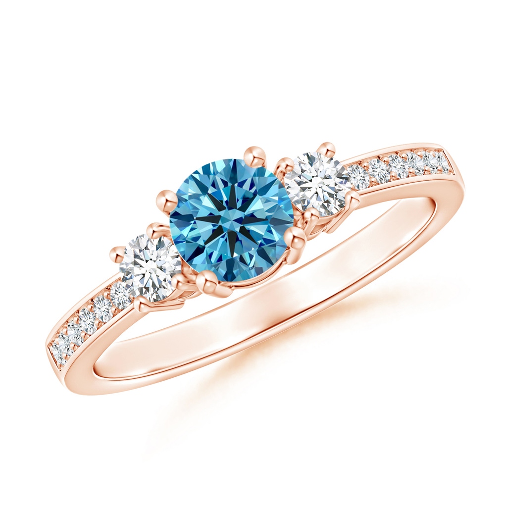 5mm Labgrown Classic Three Stone Lab-Grown Fancy Intense Blue and White Diamond Ring in Rose Gold