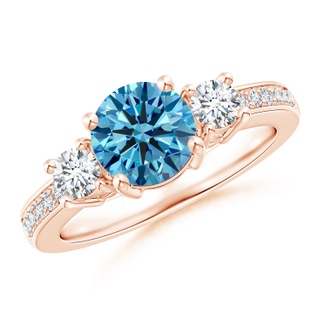 7mm Labgrown Classic Three Stone Lab-Grown Fancy Intense Blue and White Diamond Ring in 18K Rose Gold