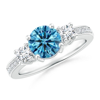 7mm Labgrown Classic Three Stone Lab-Grown Fancy Intense Blue and White Diamond Ring in P950 Platinum