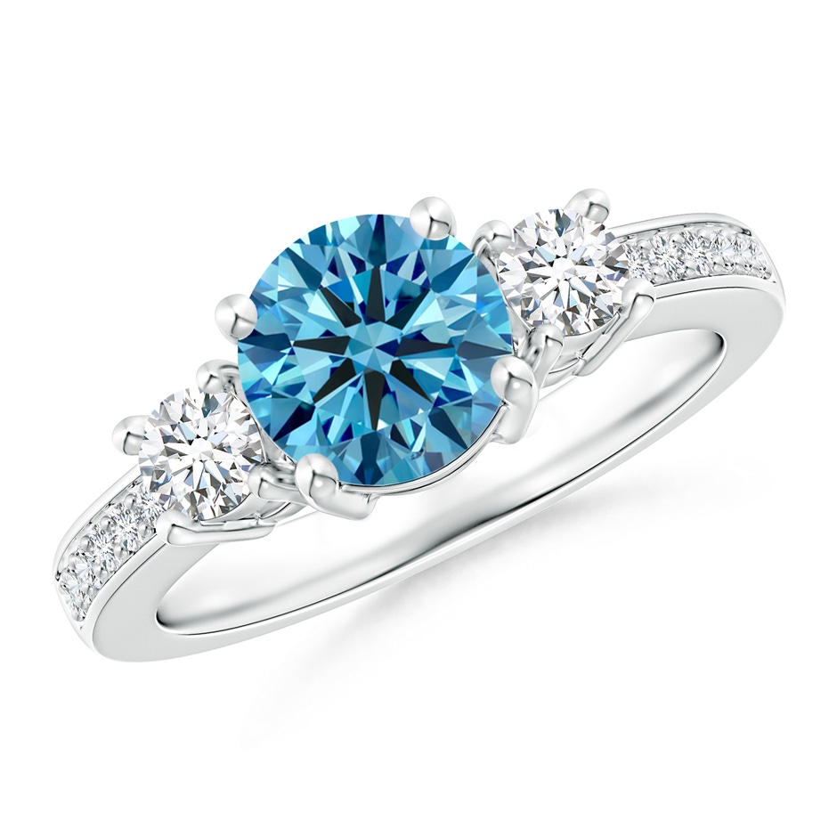 7mm Labgrown Classic Three Stone Lab-Grown Fancy Intense Blue and White Diamond Ring in White Gold 