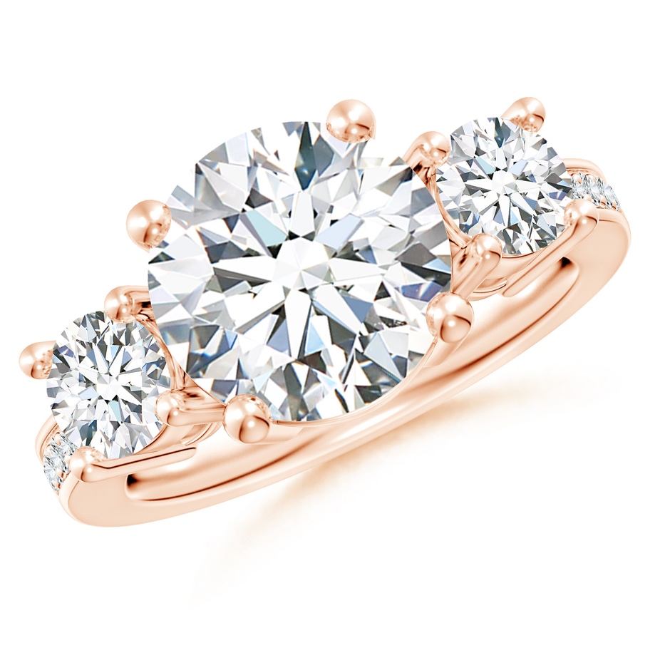 10.1mm FGVS Lab-Grown Classic Three Stone Diamond Ring in Rose Gold 