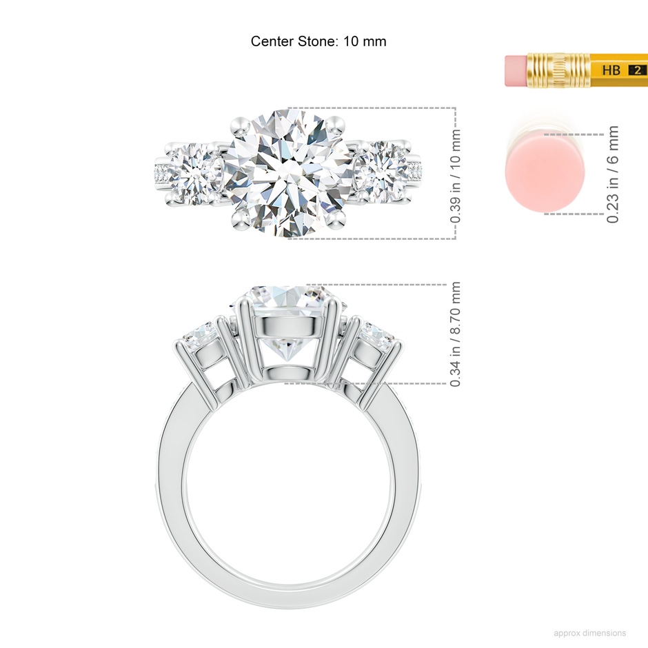 10.1mm FGVS Lab-Grown Classic Three Stone Diamond Ring in White Gold ruler