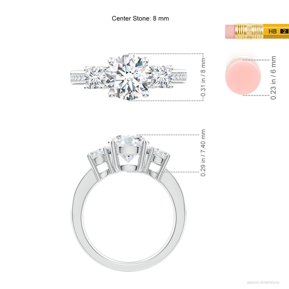 8mm FGVS Lab-Grown Classic Three Stone Diamond Ring in P950 Platinum ruler