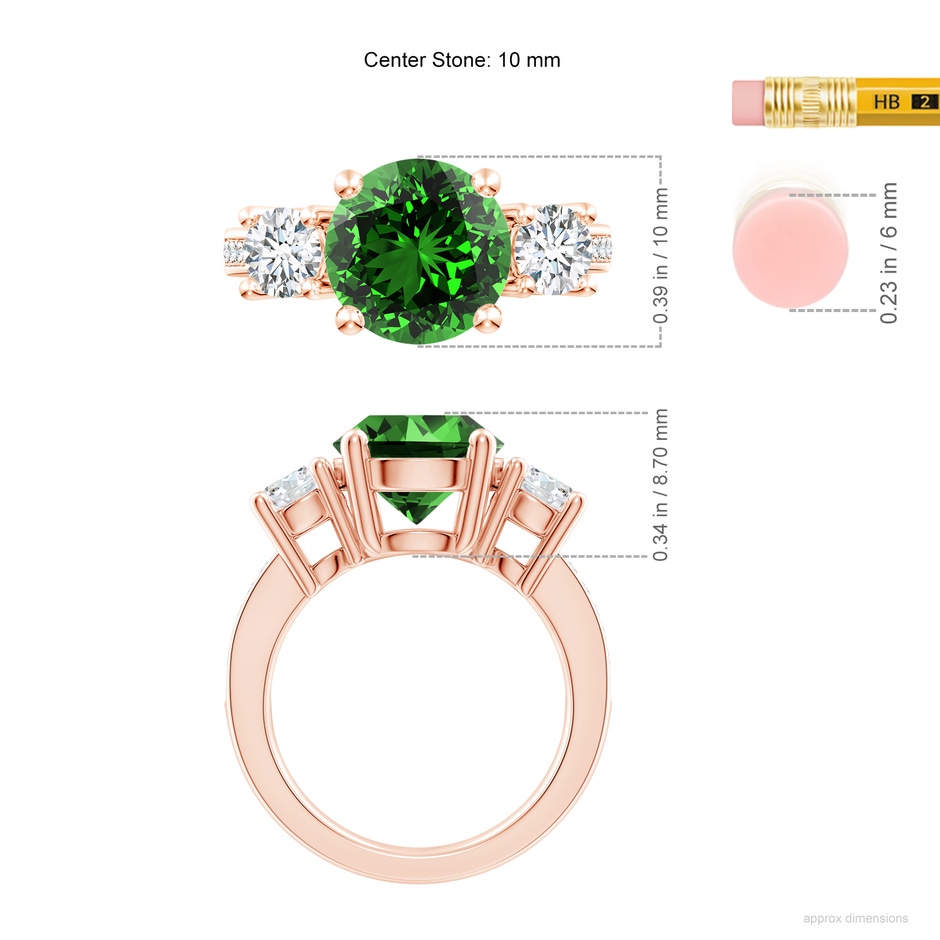 10mm Labgrown Lab-Grown Classic Three Stone Emerald and Lab Diamond Ring in 18K Rose Gold ruler