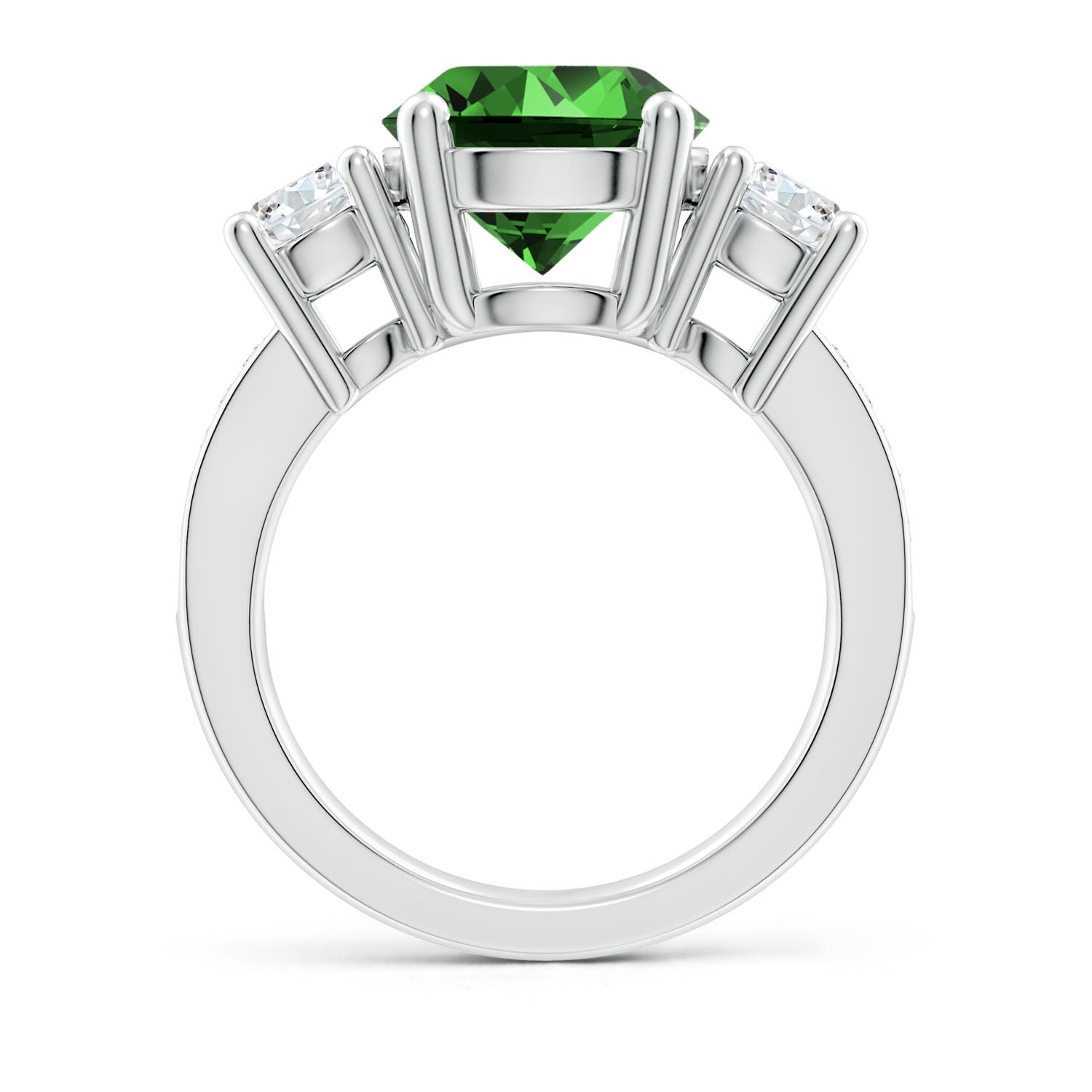 10mm Labgrown Lab-Grown Classic Three Stone Emerald and Lab Diamond Ring in 18K White Gold