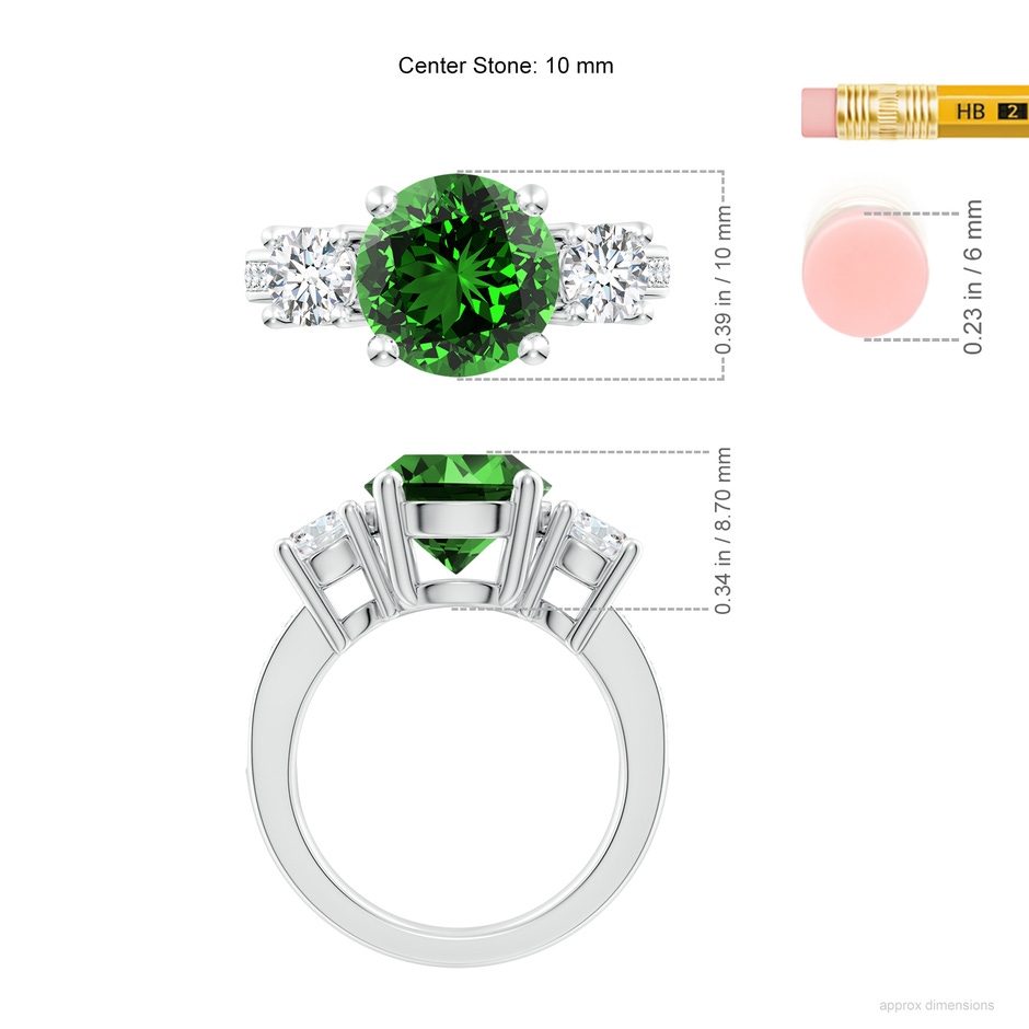 10mm Labgrown Lab-Grown Classic Three Stone Emerald and Lab Diamond Ring in P950 Platinum ruler
