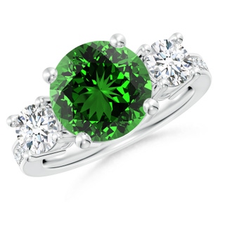 10mm Labgrown Lab-Grown Classic Three Stone Emerald and Lab Diamond Ring in White Gold