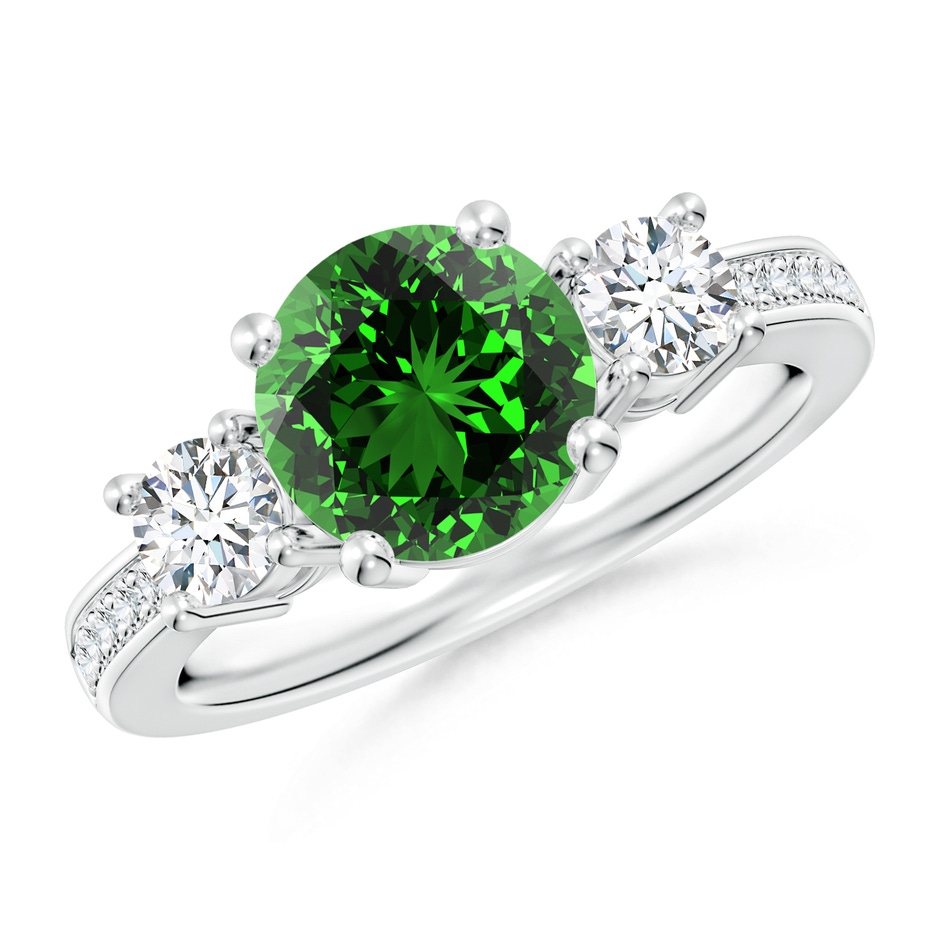 8mm Labgrown Lab-Grown Classic Three Stone Emerald and Lab Diamond Ring in P950 Platinum 