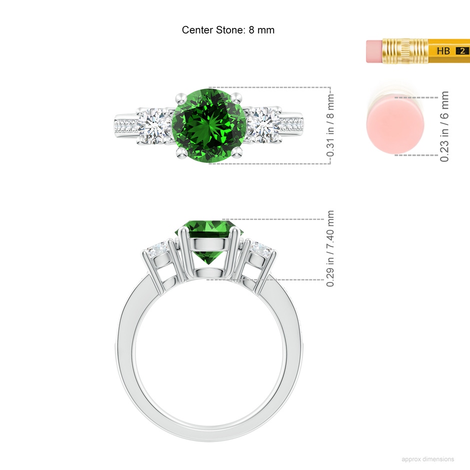 8mm Labgrown Lab-Grown Classic Three Stone Emerald and Lab Diamond Ring in P950 Platinum ruler