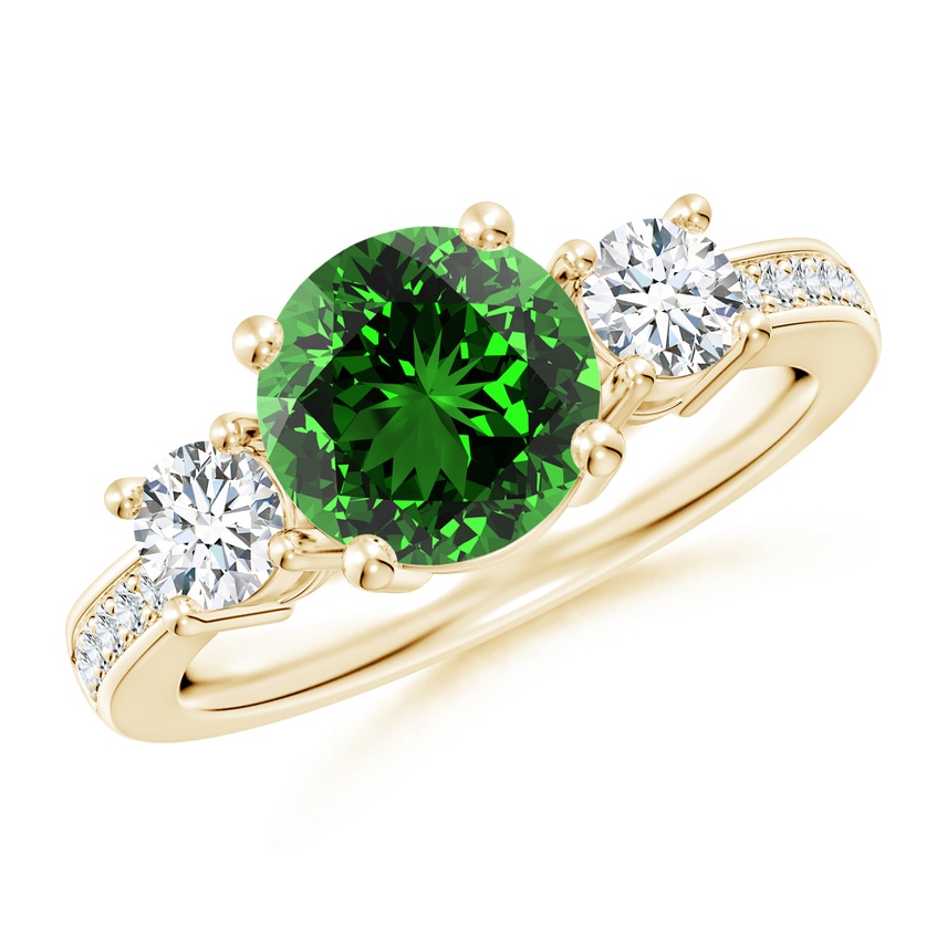 Lab-Grown Classic Three Stone Emerald and Lab Diamond Ring | Angara