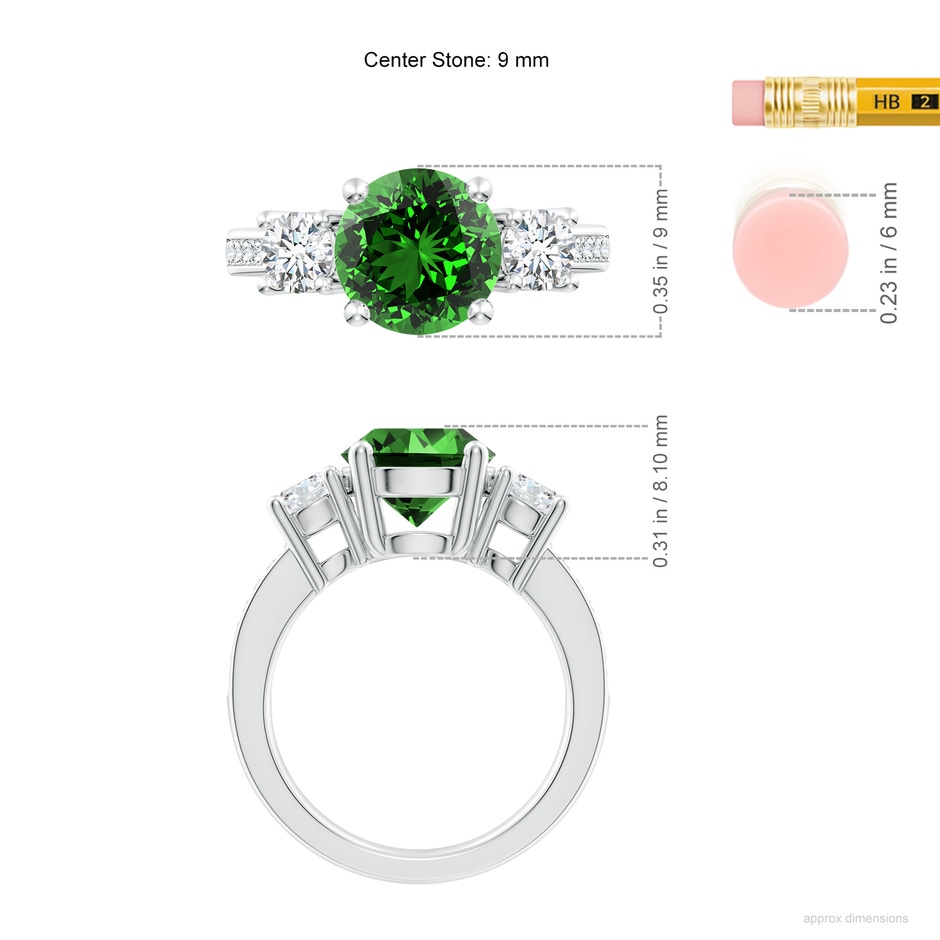 9mm Labgrown Lab-Grown Classic Three Stone Emerald and Lab Diamond Ring in 18K White Gold ruler