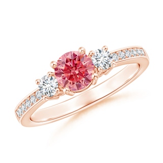 5mm Labgrown Classic Three Stone Lab-Grown Fancy Intense Pink and White Diamond Ring in Rose Gold