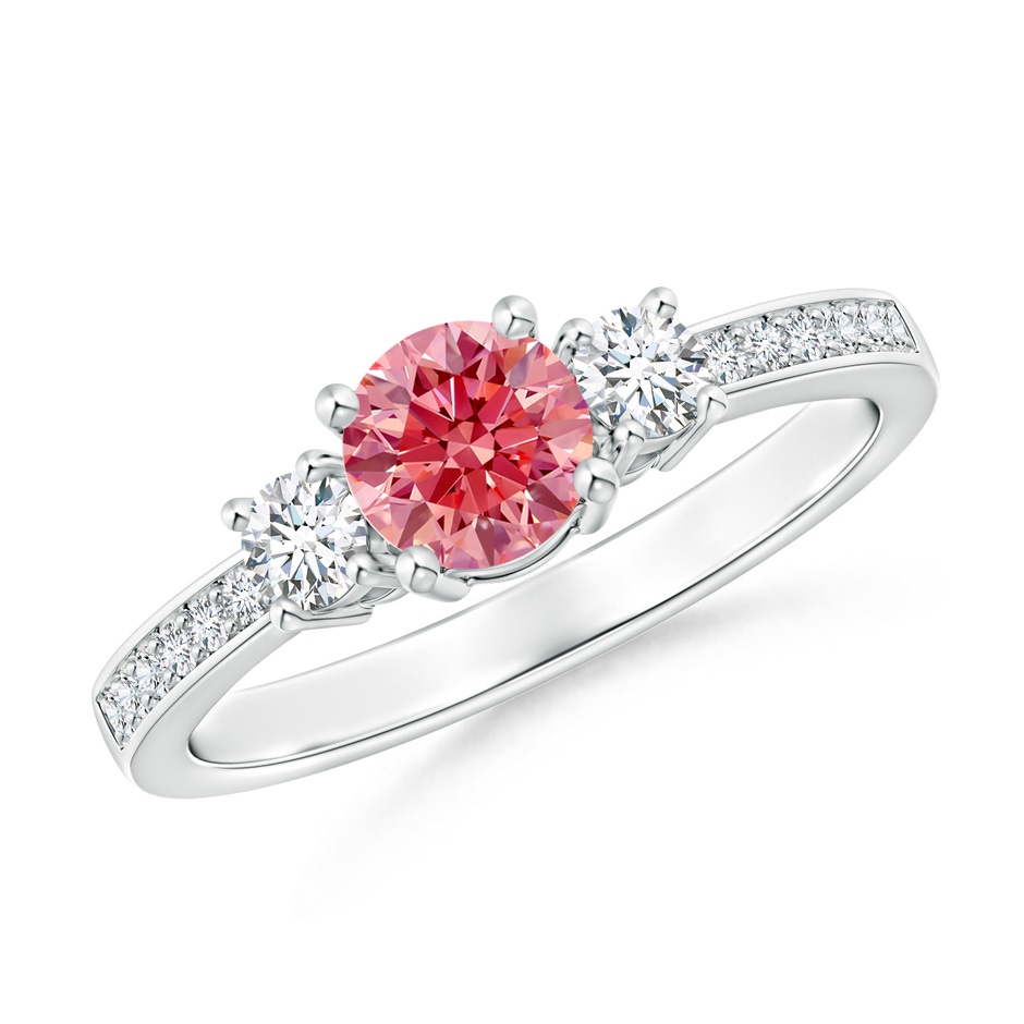 5mm Labgrown Classic Three Stone Lab-Grown Fancy Intense Pink and White Diamond Ring in S999 Silver 