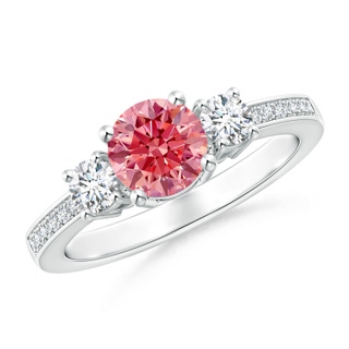 6mm Labgrown Classic Three Stone Lab-Grown Fancy Intense Pink and White Diamond Ring in P950 Platinum