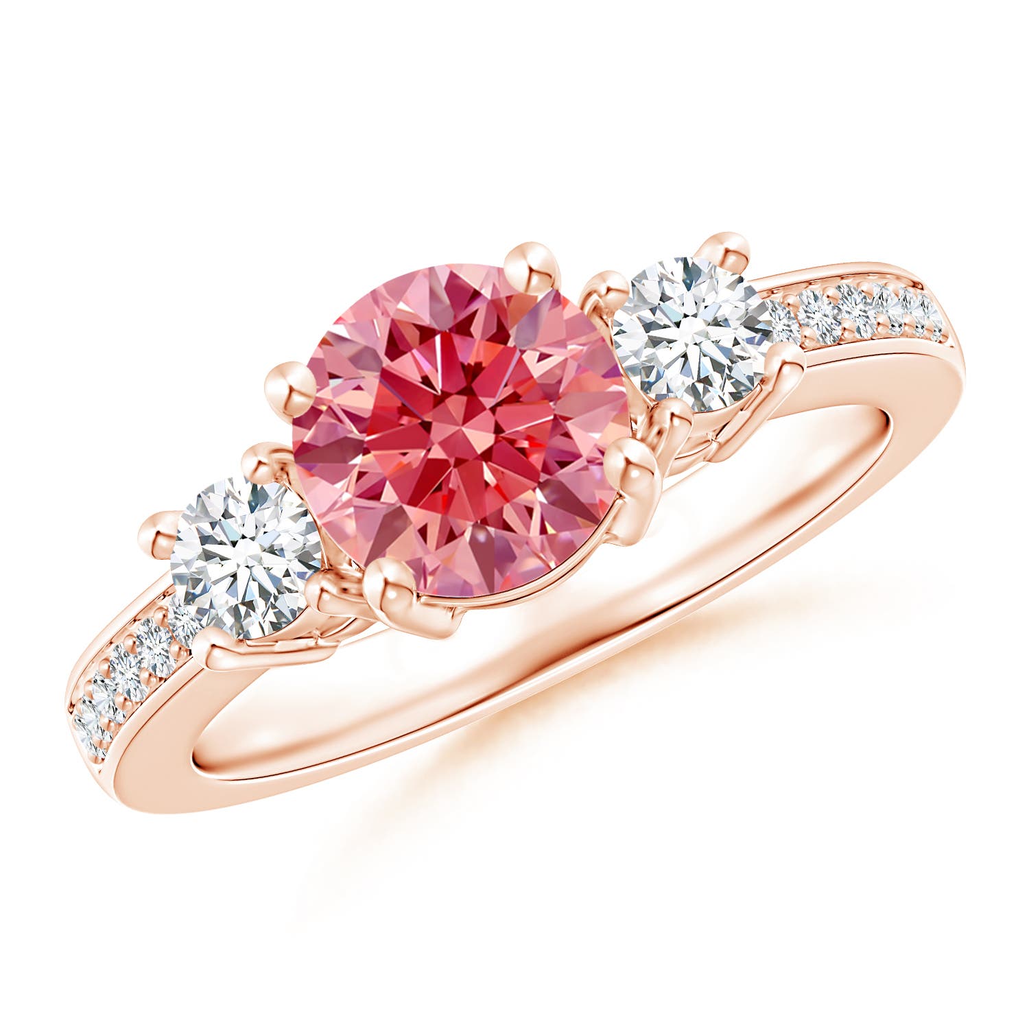 7mm Labgrown Classic Three Stone Lab-Grown Fancy Intense Pink and White Diamond Ring in 18CT Rose Gold