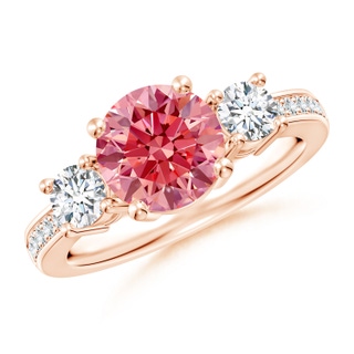 8mm Labgrown Classic Three Stone Lab-Grown Fancy Intense Pink and White Diamond Ring in 9K Rose Gold