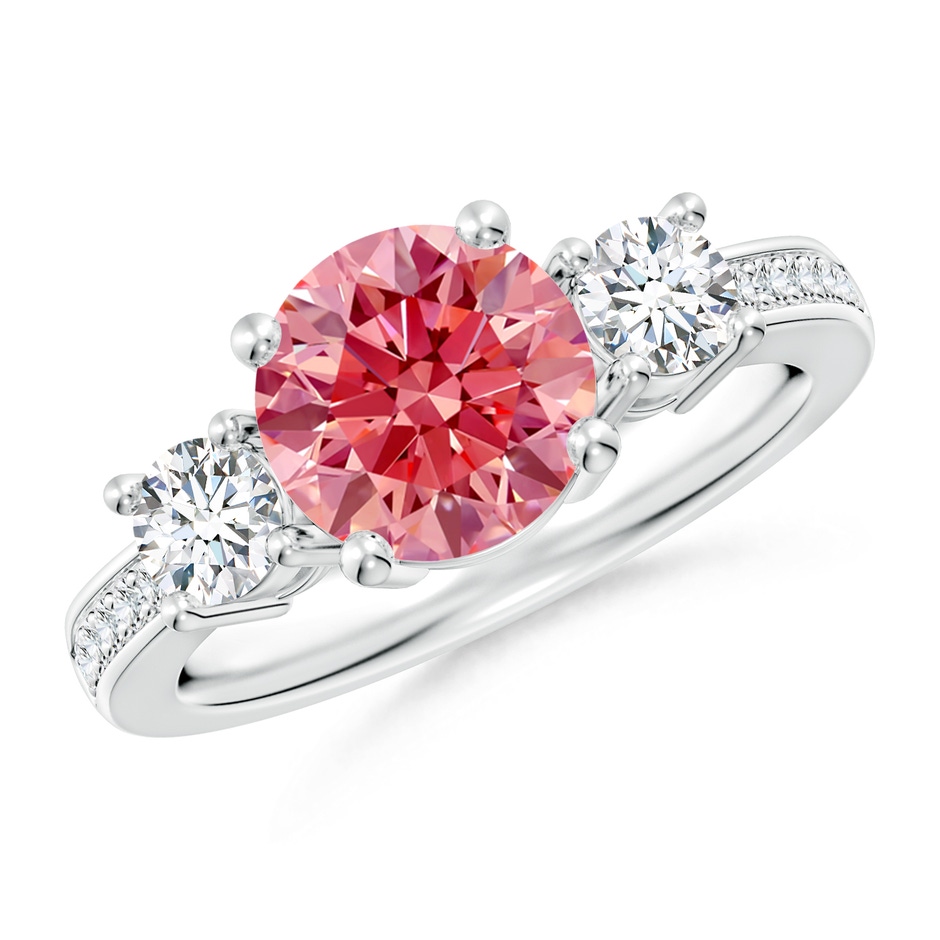 8mm Labgrown Classic Three Stone Lab-Grown Fancy Intense Pink and White Diamond Ring in S999 Silver 