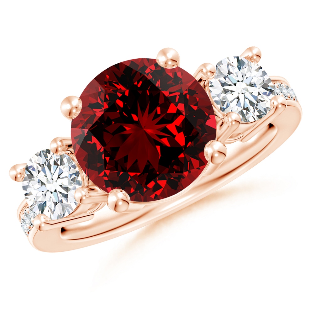 10mm Labgrown Lab-Grown Classic Three Stone Ruby and Diamond Ring in Rose Gold