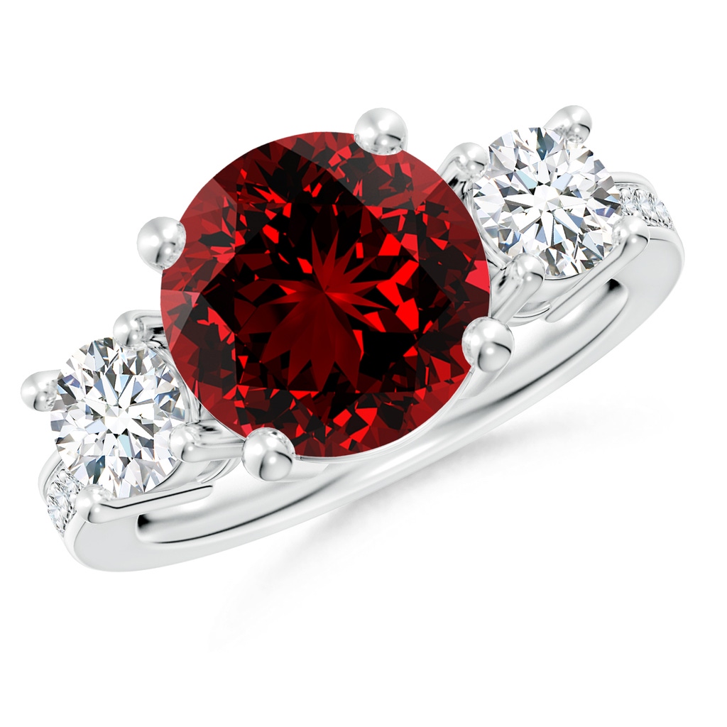 10mm Labgrown Lab-Grown Classic Three Stone Ruby and Diamond Ring in White Gold