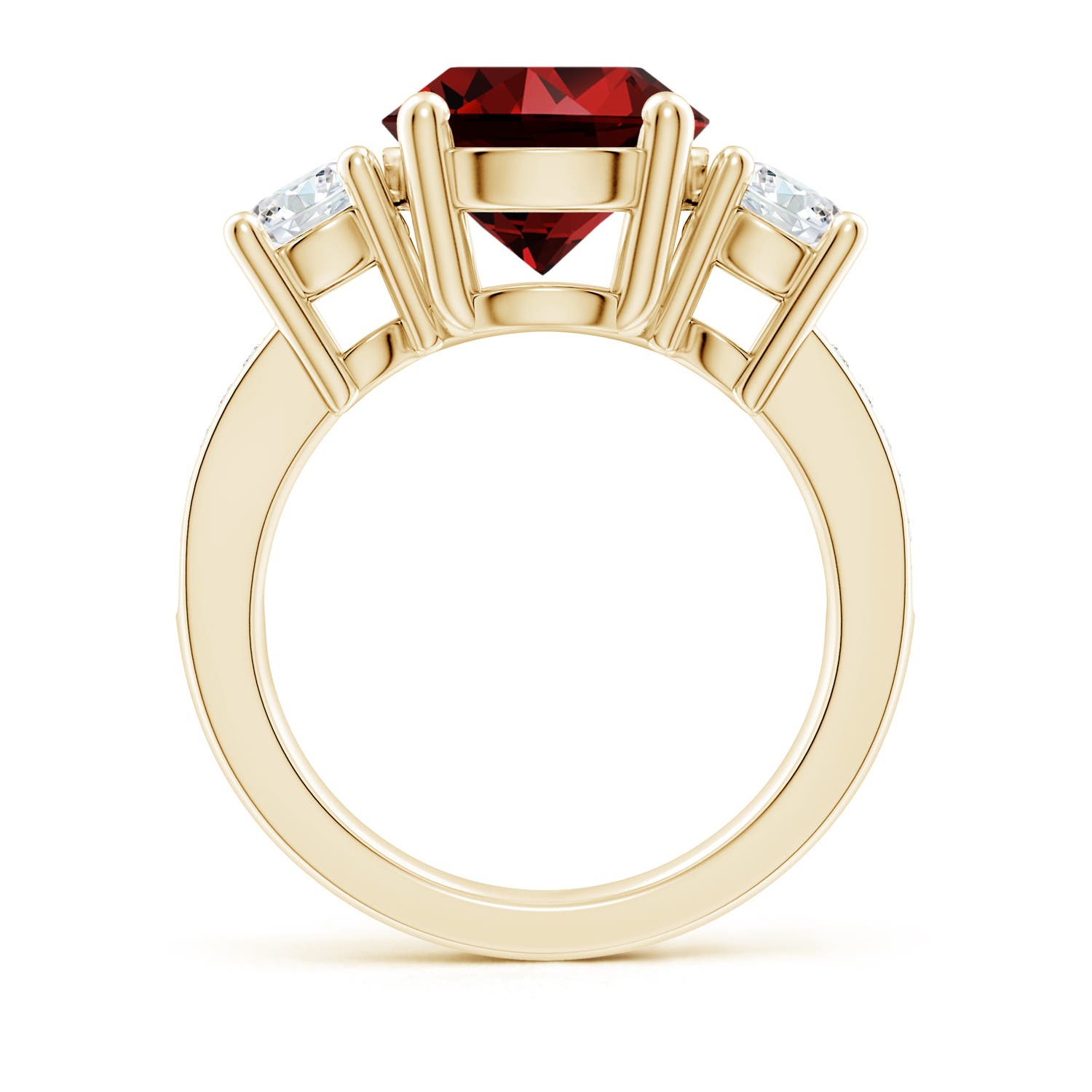 10mm Labgrown Lab-Grown Classic Three Stone Ruby and Diamond Ring in Yellow Gold