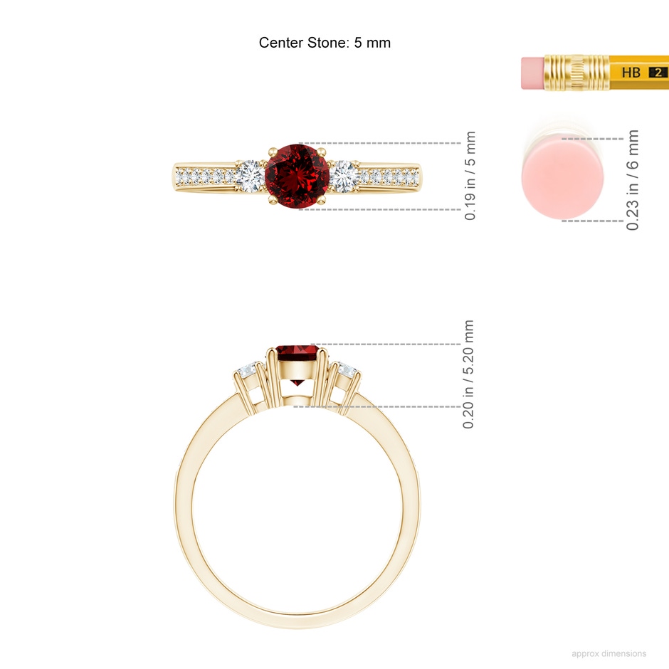 5mm Labgrown Lab-Grown Classic Three Stone Ruby and Diamond Ring in Yellow Gold ruler
