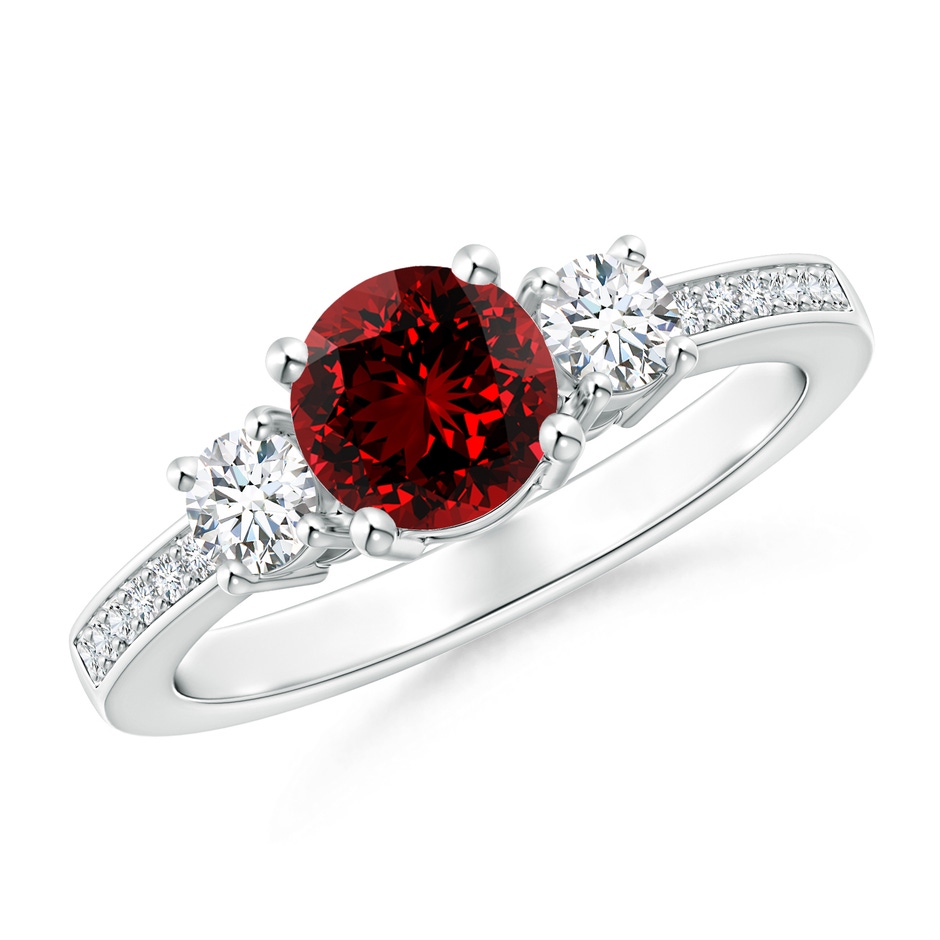 6mm Labgrown Lab-Grown Classic Three Stone Ruby and Diamond Ring in White Gold 