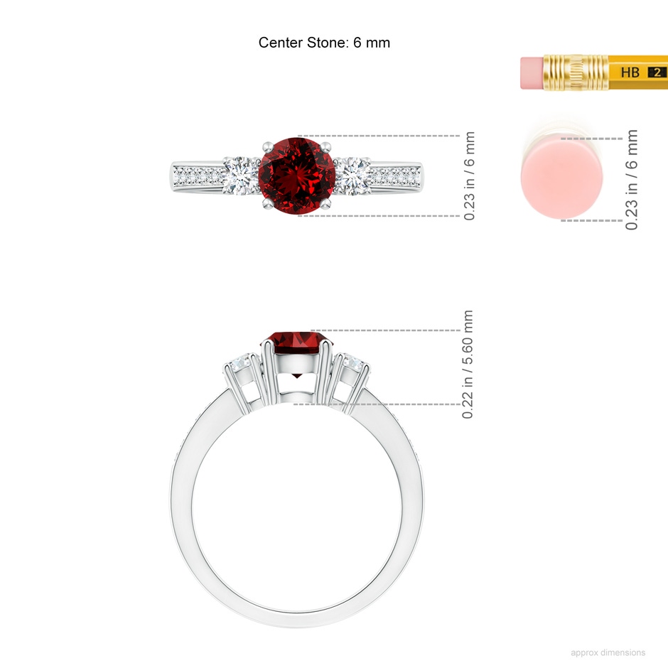 6mm Labgrown Lab-Grown Classic Three Stone Ruby and Diamond Ring in White Gold ruler