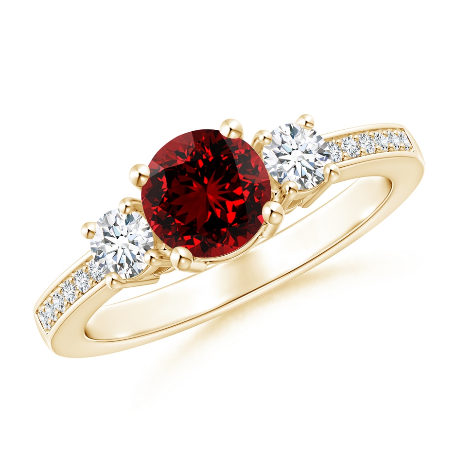 6mm Labgrown Lab-Grown Classic Three Stone Ruby and Diamond Ring in Yellow Gold 