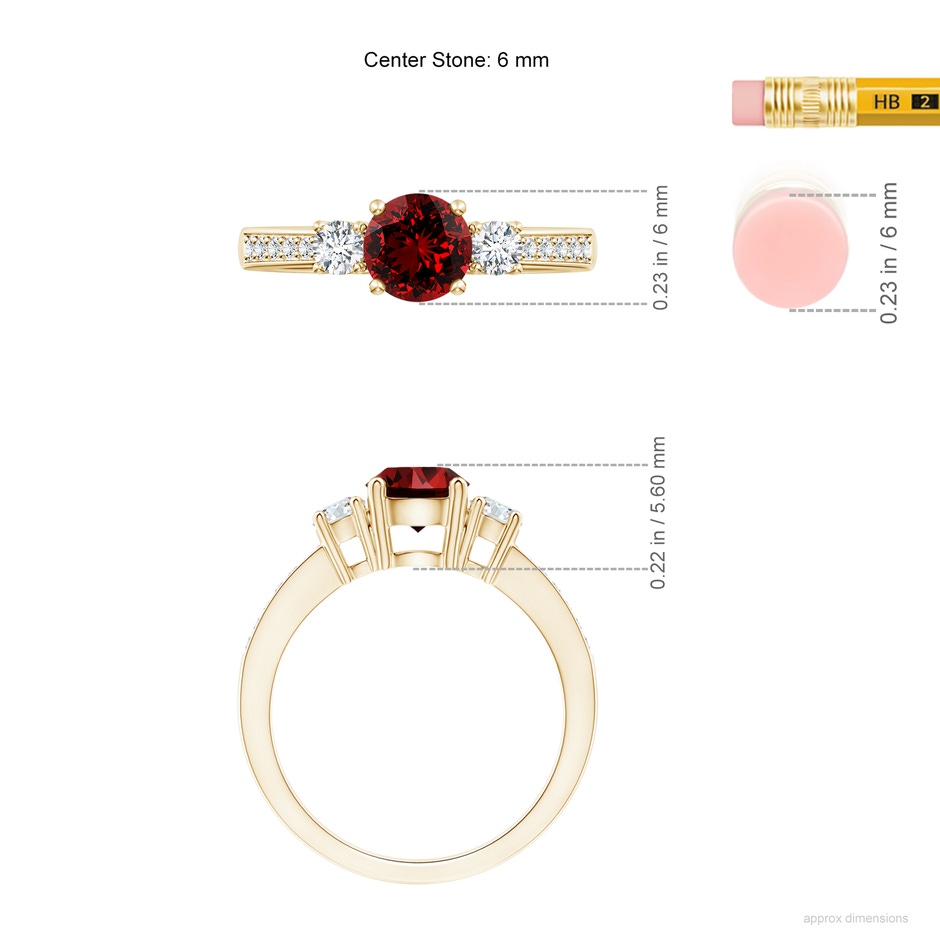 6mm Labgrown Lab-Grown Classic Three Stone Ruby and Diamond Ring in Yellow Gold ruler