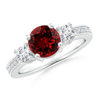 7mm Labgrown Lab-Grown Classic Three Stone Ruby and Diamond Ring in 10K White Gold